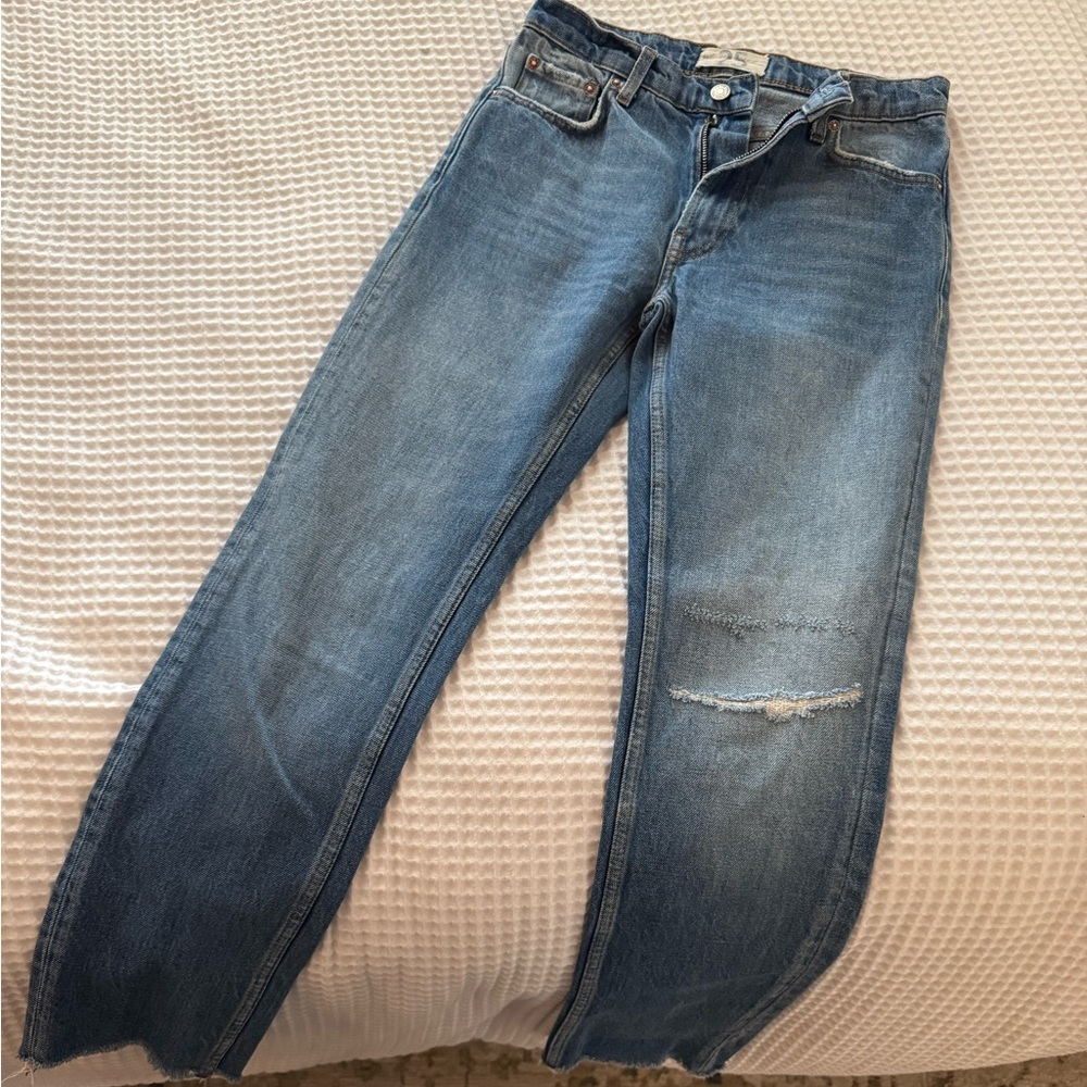 Free People Medium Wash Skinny Jeans with rips
